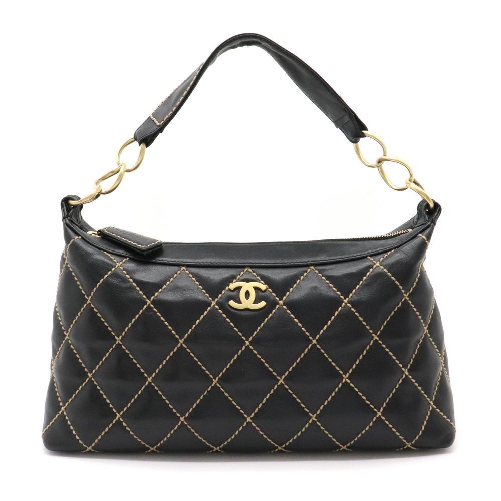 Chanel Wild Stitch Cocomark Chain Shoulder Bag Black Gold Hardware